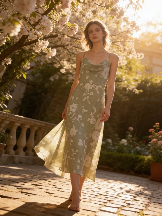 Dresses & Skirts - Sage Green Floral Slip Dress